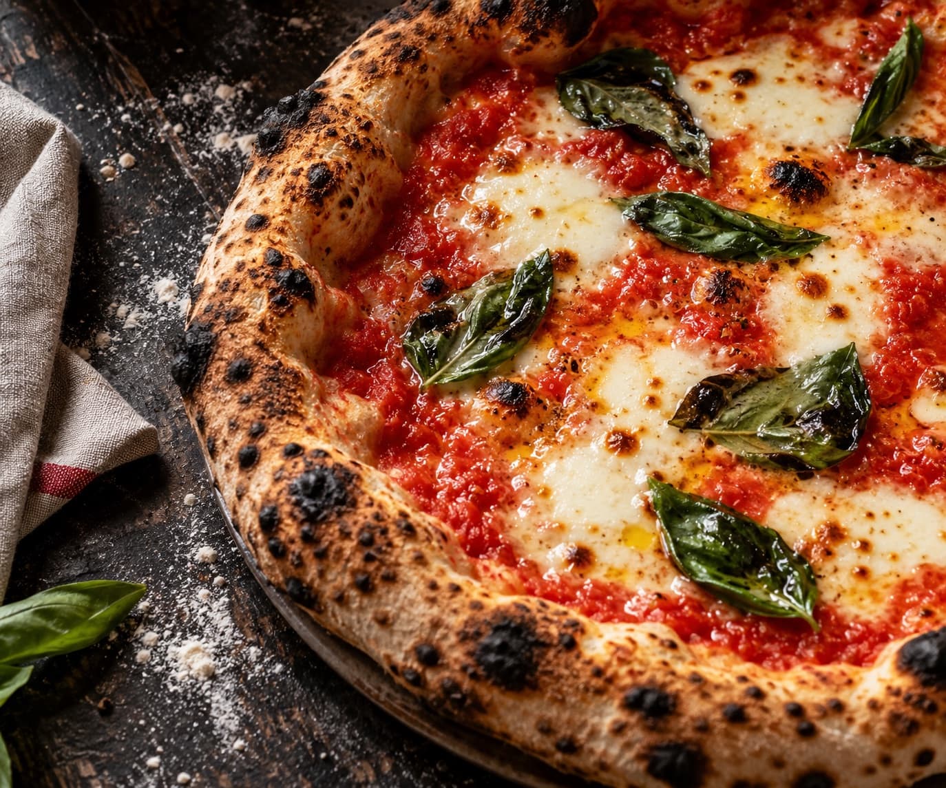 Margherita pizza op tafel — tijdelijke sfeerfotografie